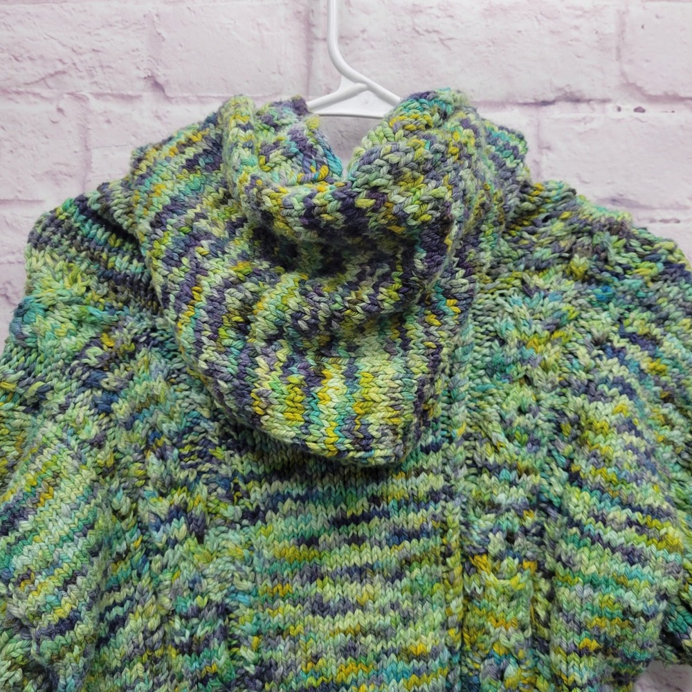 Chunky Knit Hooded Cardigan Short Sleeve Sweater Sz M Artsy Button Cozy Boho - Picture 4 of 8